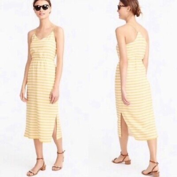 J. Crew Carrie 100% Silk Sleeveless In Yellow & White Midi Dress Size 2 - Picture 4 of 17